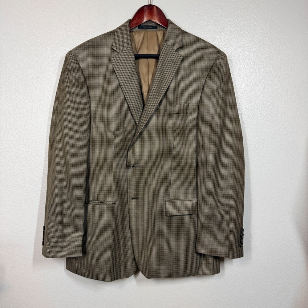 Lauren Ralph Lauren Blazer Men‎ 42R Brown Silk Wool Houndstooth Sport Coat